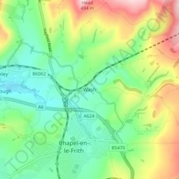 Carte topographique Wash, altitude, relief