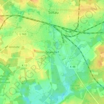 Carte topographique Tetendorf, altitude, relief