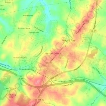 Carte topographique Merridale Gardens, altitude, relief