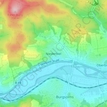 Carte topographique Niederbiel, altitude, relief