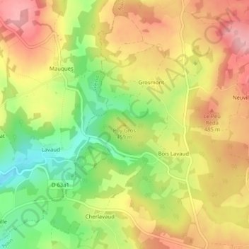 Carte topographique Puy Gros, altitude, relief