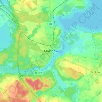 Carte topographique Malchow, altitude, relief