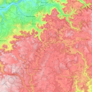 Carte topographique Engstingen, altitude, relief