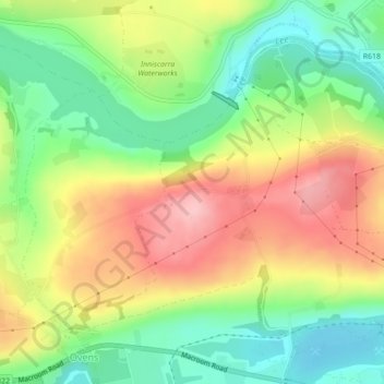 Carte topographique Iniscarra Dam View, altitude, relief