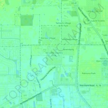 Carte topographique Six Lakes Country Club, altitude, relief