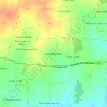 Carte topographique Suriyampalayam, altitude, relief