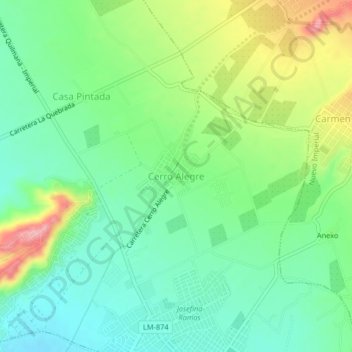 Carte topographique Cerro Alegre, altitude, relief