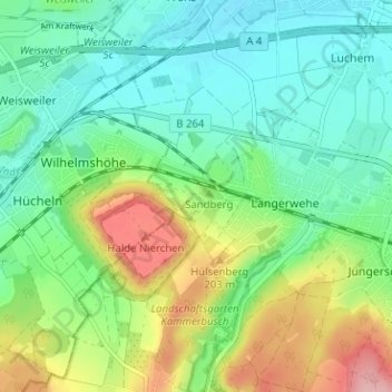 Carte topographique Gut Merberich, altitude, relief
