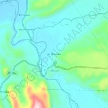 Carte topographique Las Mercedes, altitude, relief