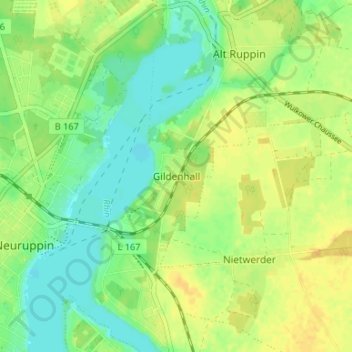 Carte topographique Gildenhall, altitude, relief