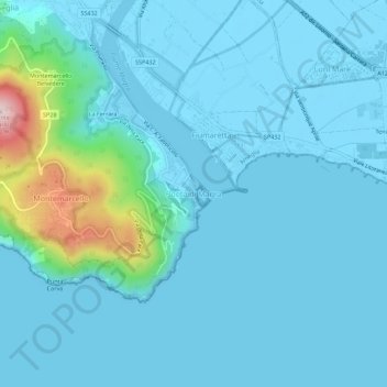 Carte topographique Bocca di Magra, altitude, relief