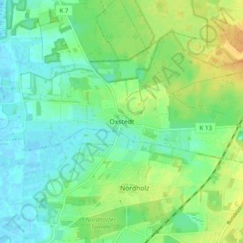 Carte topographique Oxstedt, altitude, relief