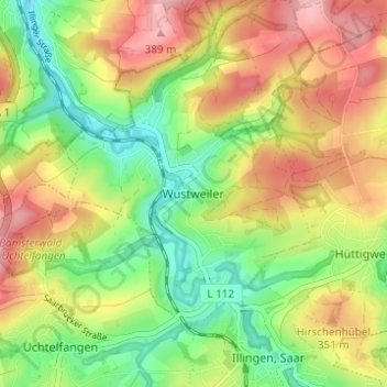 Carte topographique Wustweiler, altitude, relief