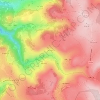 Carte topographique Couteaux, altitude, relief