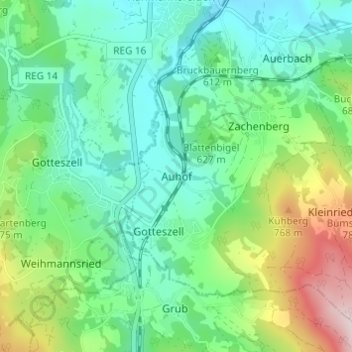 Carte topographique Auhof, altitude, relief