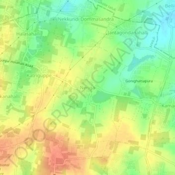 Carte topographique Neriga, altitude, relief