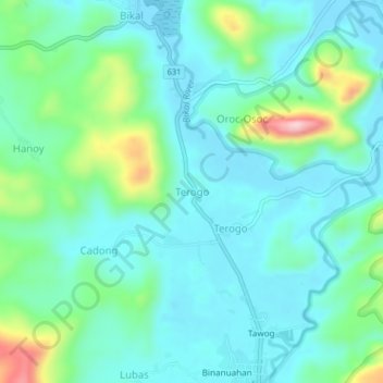 Carte topographique Terogo, altitude, relief