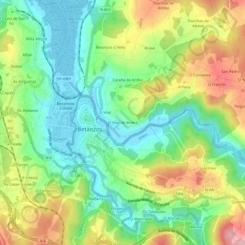 Carte topographique O Vilar de Arriba, altitude, relief