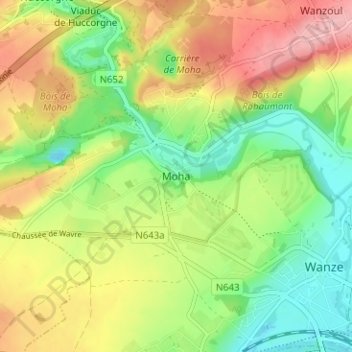 Carte topographique Moha, altitude, relief