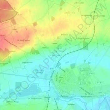 Carte topographique Le Gros Chêne, altitude, relief