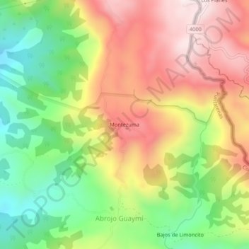 Carte topographique Montezuma, altitude, relief