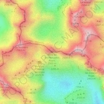 Carte topographique Torre de los Horcados Rojos, altitude, relief