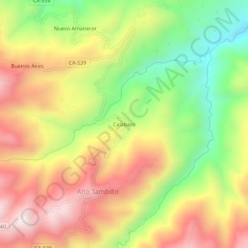 Carte topographique Calabazo, altitude, relief