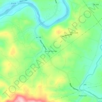Carte topographique Barren Springs, altitude, relief