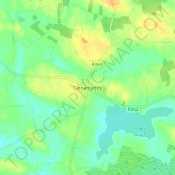 Carte topographique Glenamaddy, altitude, relief