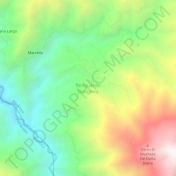 Carte topographique Resguardo Indigena, altitude, relief