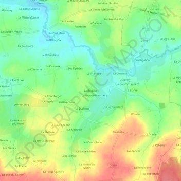 Carte topographique La Bertière, altitude, relief