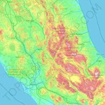 Carte topographique Monti Reatini, altitude, relief