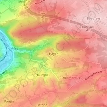 Carte topographique Hayen, altitude, relief