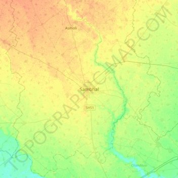 Carte topographique Sambhal, altitude, relief