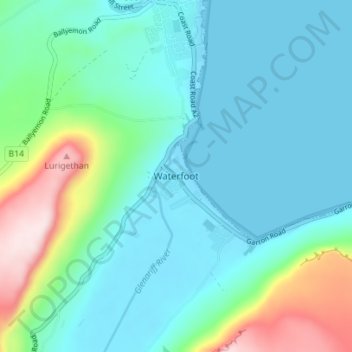 Carte topographique Waterfoot, altitude, relief