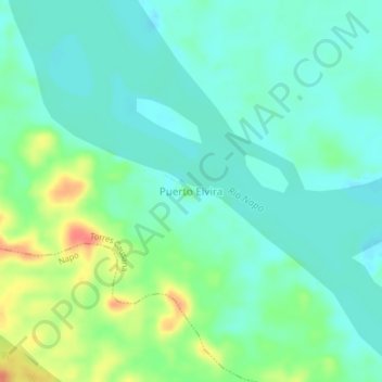 Carte topographique Puerto Elvira, altitude, relief