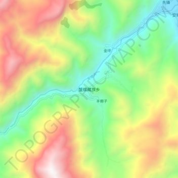 Carte topographique 蟹螺藏族乡, altitude, relief