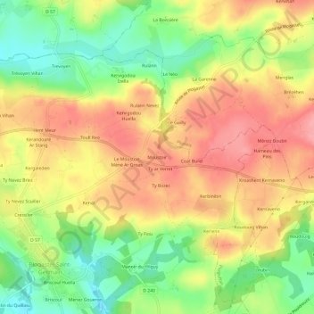 Carte topographique Moustoir, altitude, relief