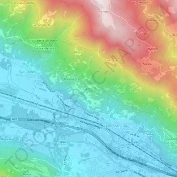 Carte topographique Achit, altitude, relief
