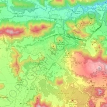 Carte topographique Olot, altitude, relief