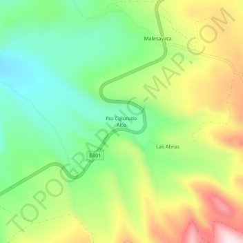 Carte topographique Rio Colorado Alto, altitude, relief
