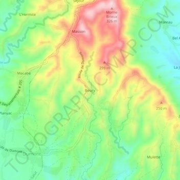 Carte topographique Boury, altitude, relief