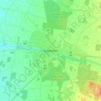 Carte topographique Grindsted, altitude, relief