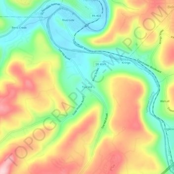 Carte topographique Tire Hill, altitude, relief