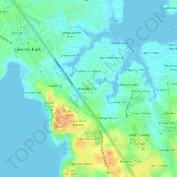 Carte topographique Windrush Farm, altitude, relief