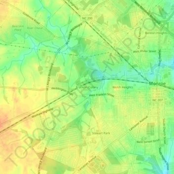Carte topographique Franklin Colony, altitude, relief