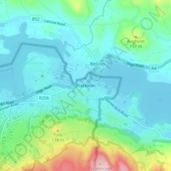 Carte topographique Blacklion, altitude, relief