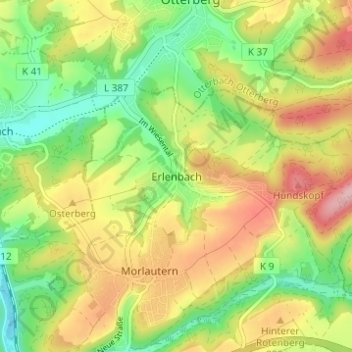 Carte topographique Erlenbach, altitude, relief