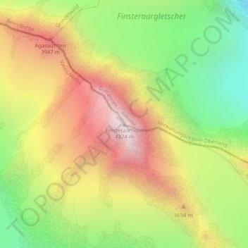 Carte topographique Finsteraarhorn, altitude, relief