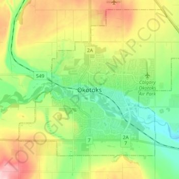 Carte topographique Okotoks, altitude, relief